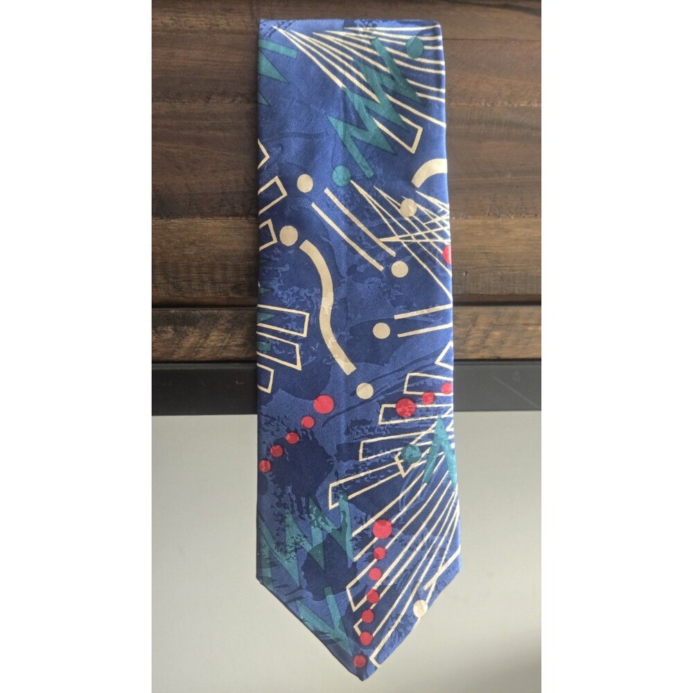 Roberto Vasquez Designs Blue Abstract Geometric Silk Woven Men's Tie w/ Logo